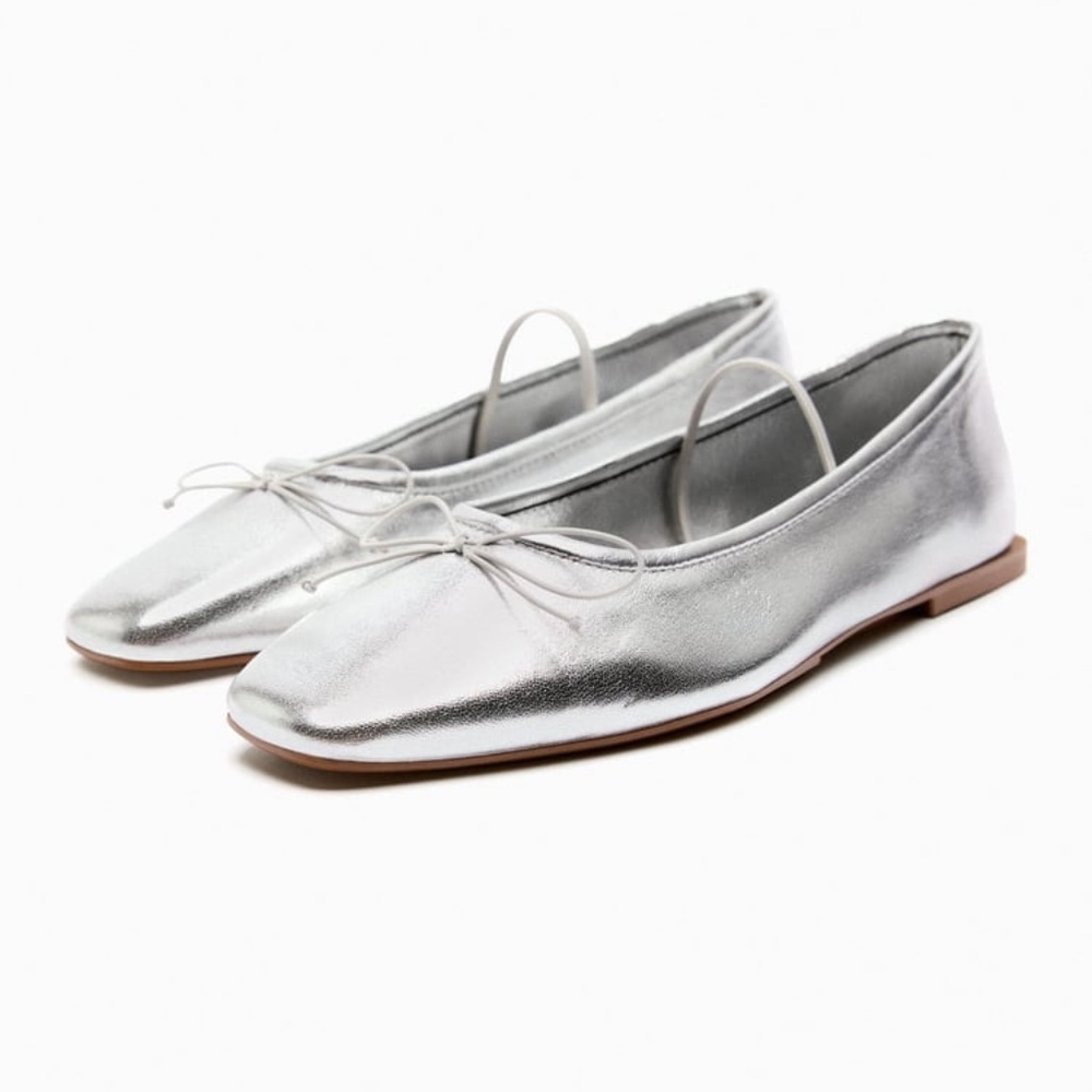 Zara silver ballet flats Mary Jane shoes NEW! Size 8